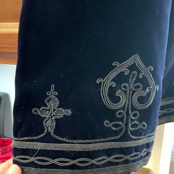 Vintage Yves Saint Laurent Rive Gauche Sz 10 Blue Velvet Black Corded Trim Skirt - Picture 3 of 13